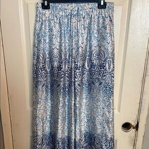 Etam blue and white satin wide leg pants